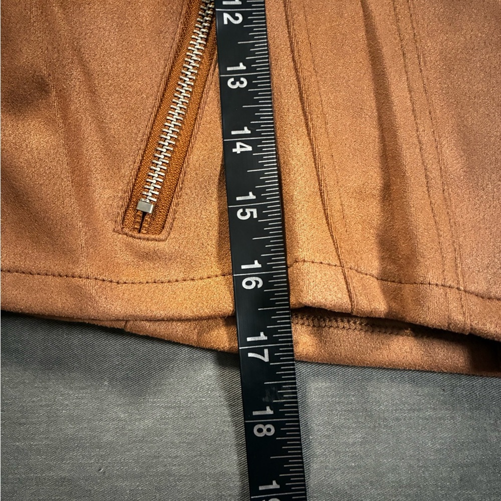 Women's Tan Faux Suede Motorcycle Jacket - Picture 7 of 8